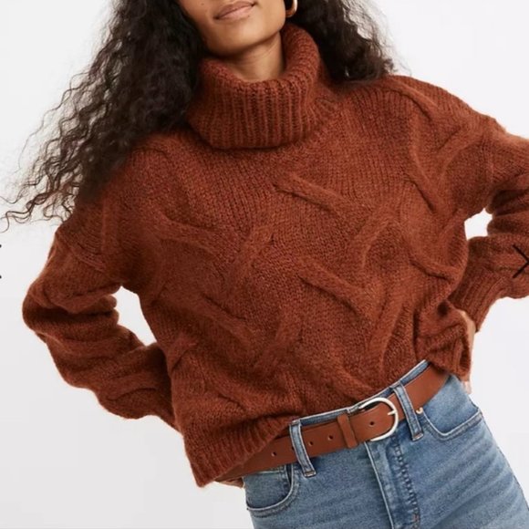 Madewell Sweaters - Madewell Somervell Modern Cable Turtleneck Rust Oversized Cropped XXL Sweater